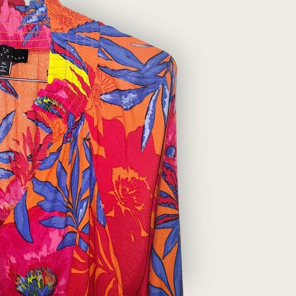 Tracy Evans Womens‎ Top Sz XL V-Neck Long Sleeve Blouse Floral Tropical Resort - Picture 7 of 16